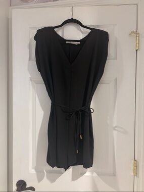 bishop + young Black V-Neck Belted Short Jumpsuit